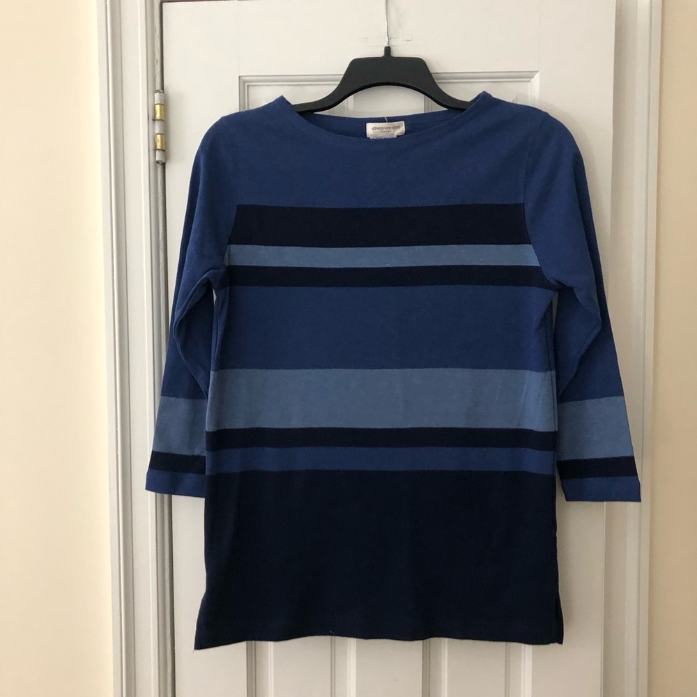 NWT! Jones New York 100% Cotton Striped Cropped Sleeve Shirt